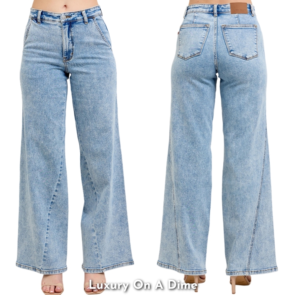 Judy Blue High-Rise Boyfriend Jeans Ultra Wide Leg Panel Relaxed 90s Denim Pants